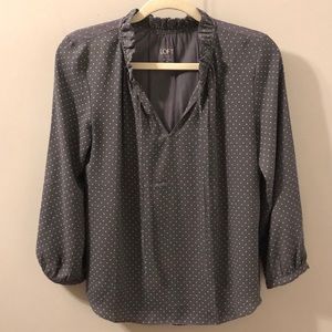 LOFT grey and white polka dot blouse